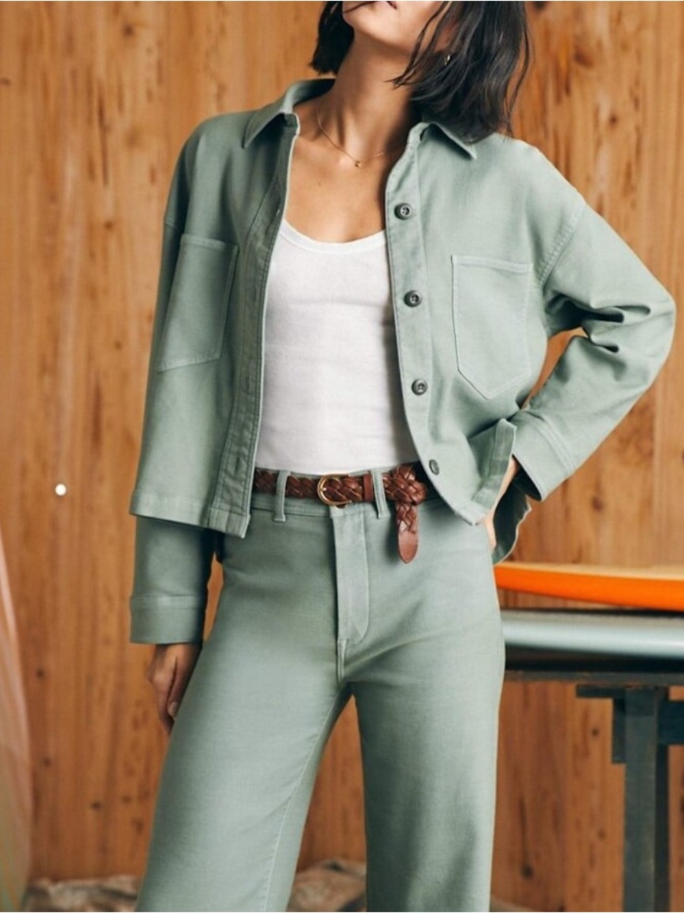 Faherty Stretch Terry Overshirt Coastal Sage Size L